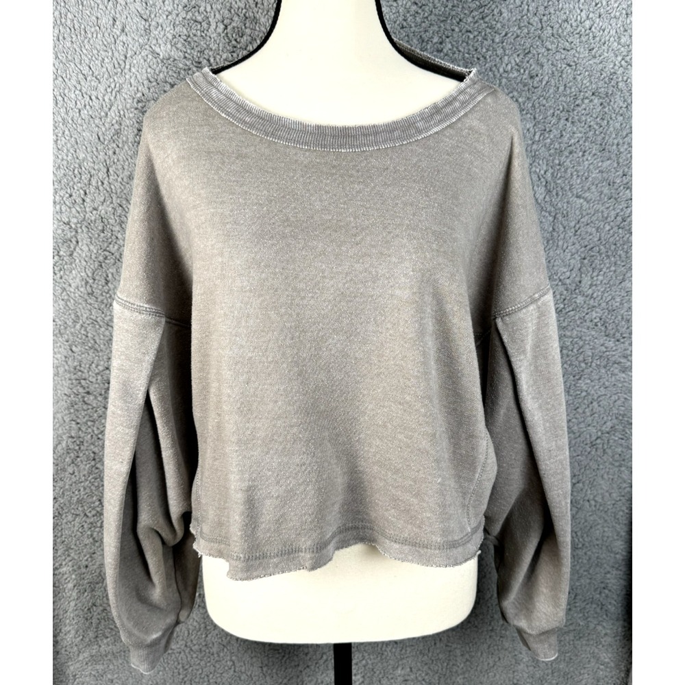 Vintage Havana Sweatshirt Sweater Womens Small Grey Cropped‎ Pleated Athleisure